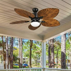 Wedealfu Inc Moasis 52 inch Palm Leaf Ceiling Fan with Light Tropical Style with Remote Brown Blades