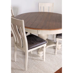 Roundhill Furniture 5-Piece Dining Set: Round Weathered Oak Table with 4 Chairs