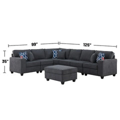 Stone Gray 7-Piece L - Shaped Sectional Sofa Set with Ottoman