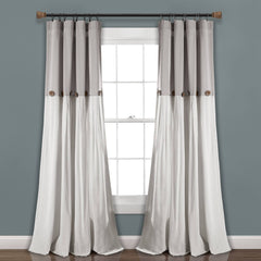 Lush Decor Linen Button Window Curtain Panel - 84", Single, Gray/White