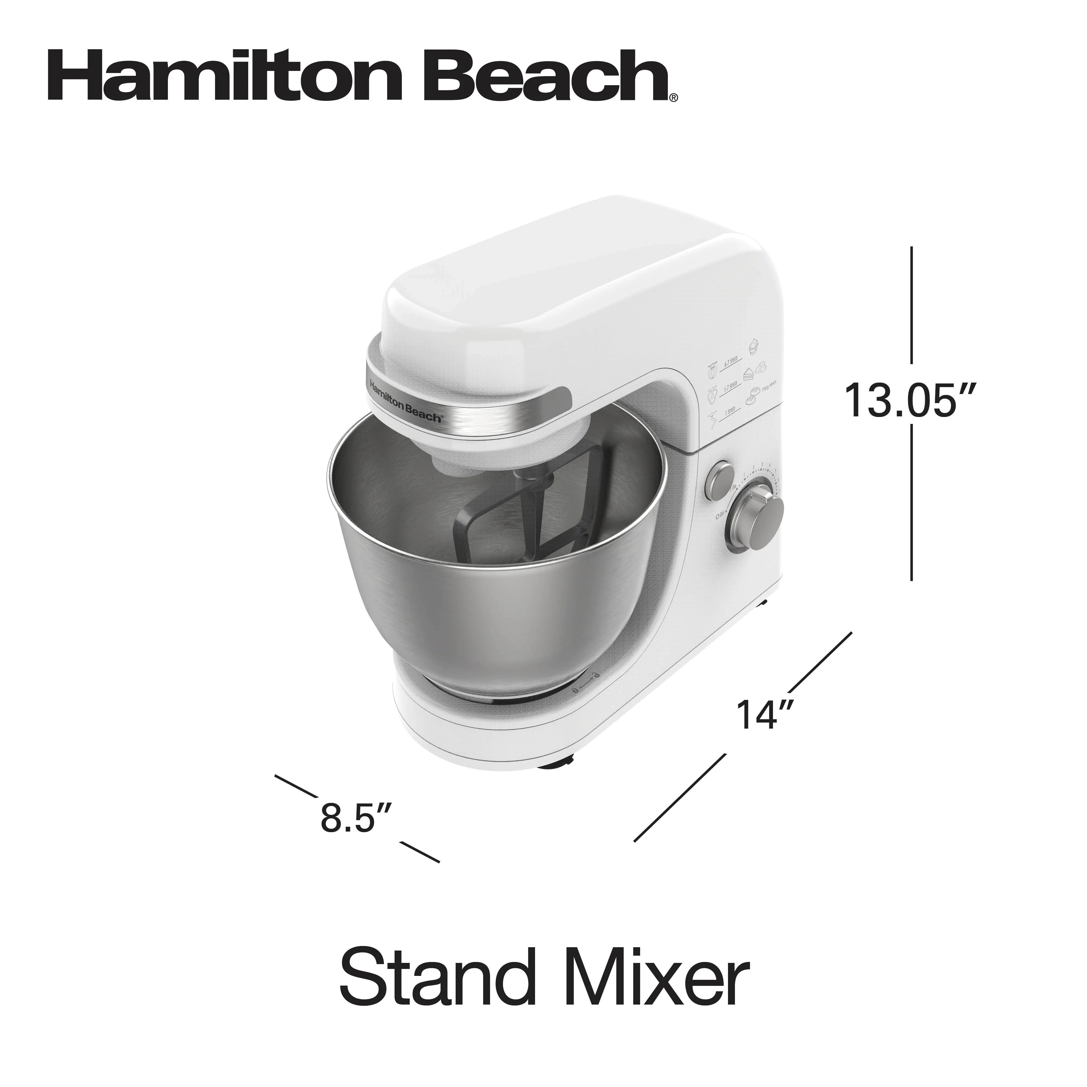 Hamilton Beach 4 Quart Stand Mixer for Kitchen, 7 Speeds, Tilt - Head, Dough Hook, Whisk & Flat Beater, White