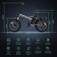 Aostirmotor Folding Electric Bike 20 in Fat Tire, with 750W Motor, 48V 12.5AH Removable Lithium Battery, Ebikes for Adults UL2849