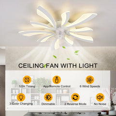 Garwarm Dimmable Ceiling Fan with Light and Remote Control, 27" Small Flush Mounted Ceiling Fan