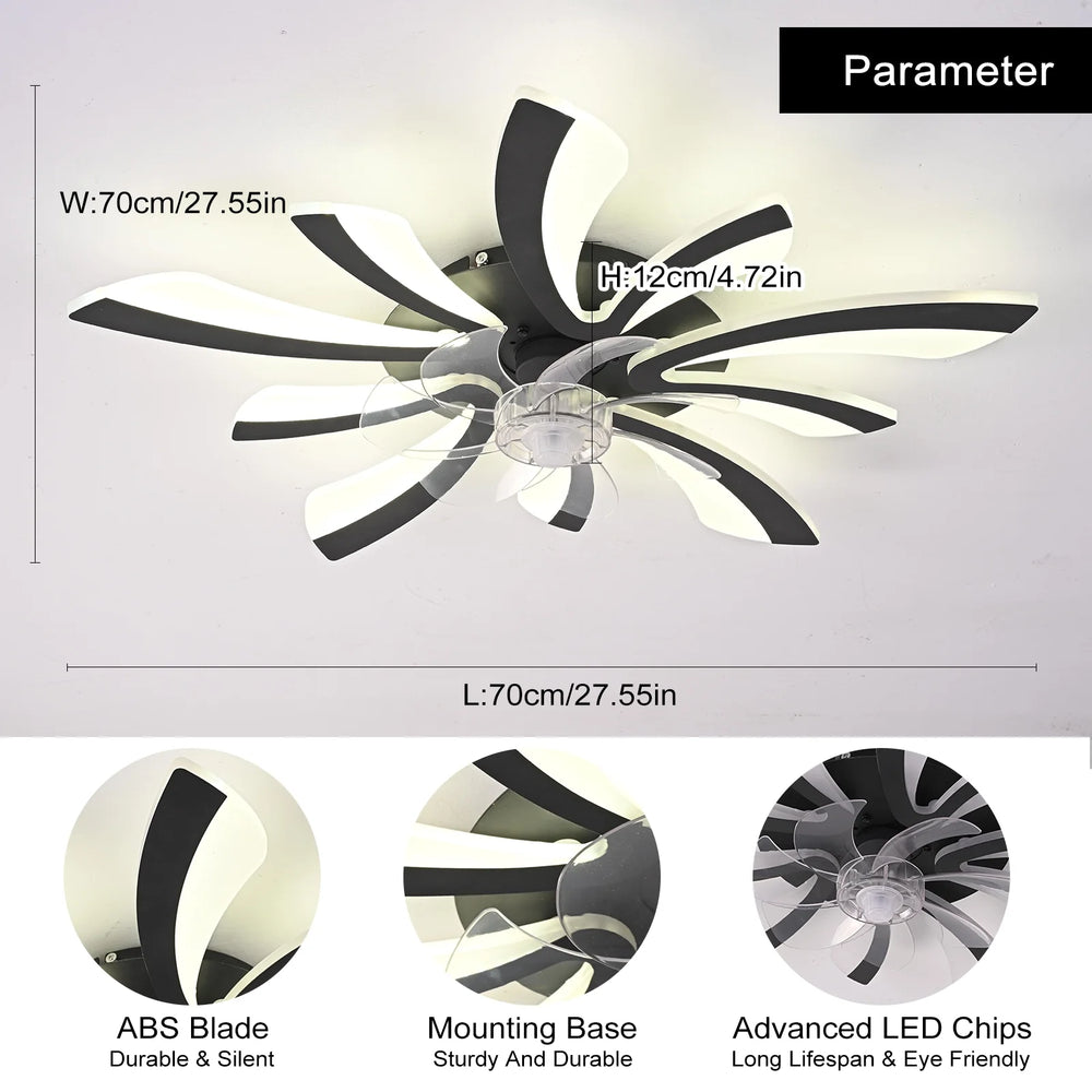 Garwarm Dimmable Ceiling Fan with Light and Remote Control, 27" Small Flush Mounted Ceiling Fan