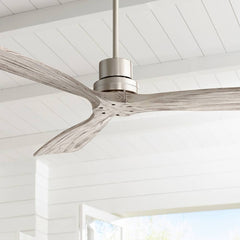 52" Casa Vieja Delta - Wing DC Modern 3 Blade Indoor Ceiling Fan with Remote Control Brushed Nickel Gray Wood Damp Rated for Patio Exterior