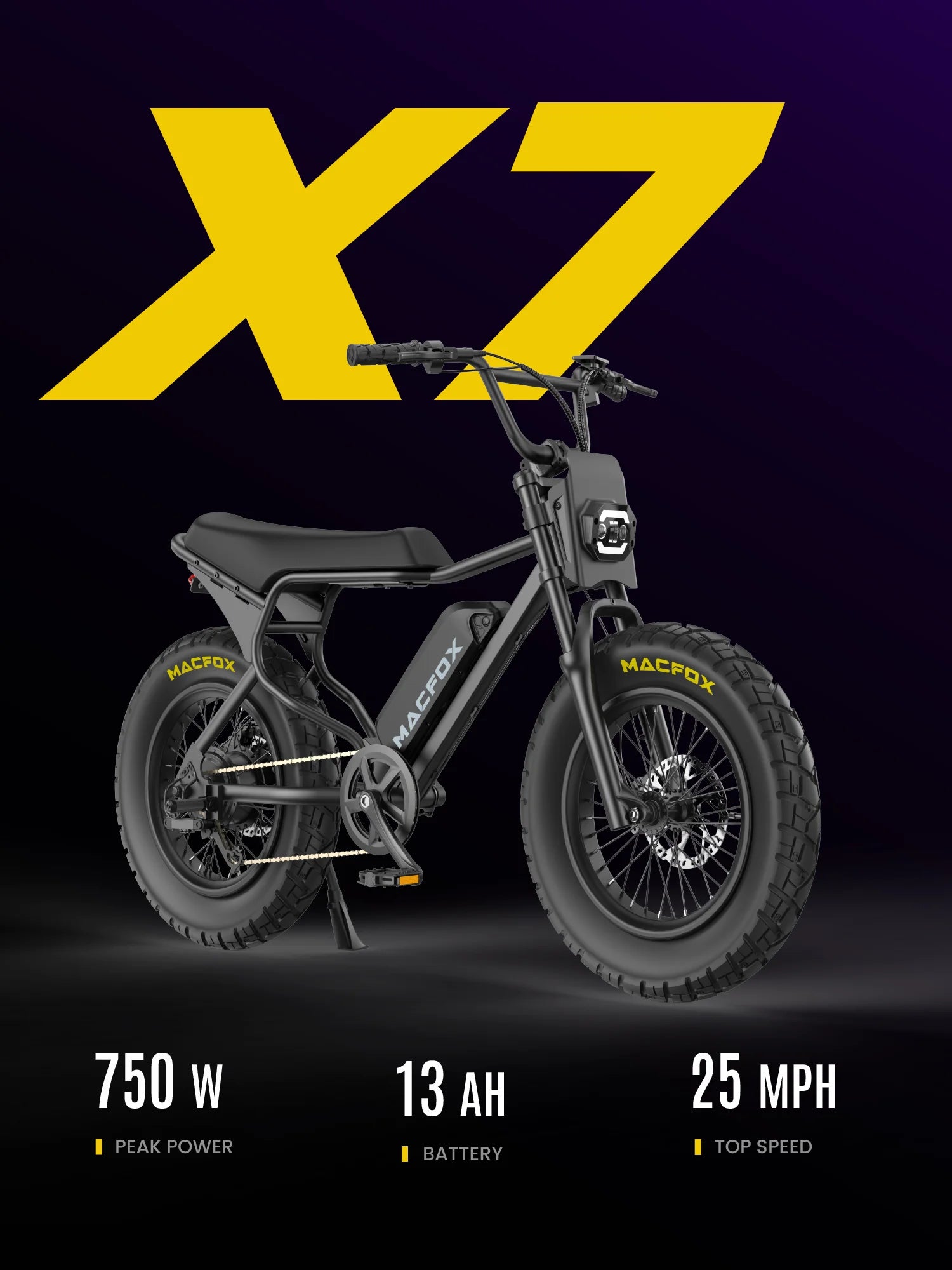 MACFOX X7 Adult Electric Bike, 750W E - Bike, 25 MPH, 48V 13ah Removable Battery, 35 - Mile Range, Hydraulic Brakes, Upgraded 20x5.0 Wide Rear Tire