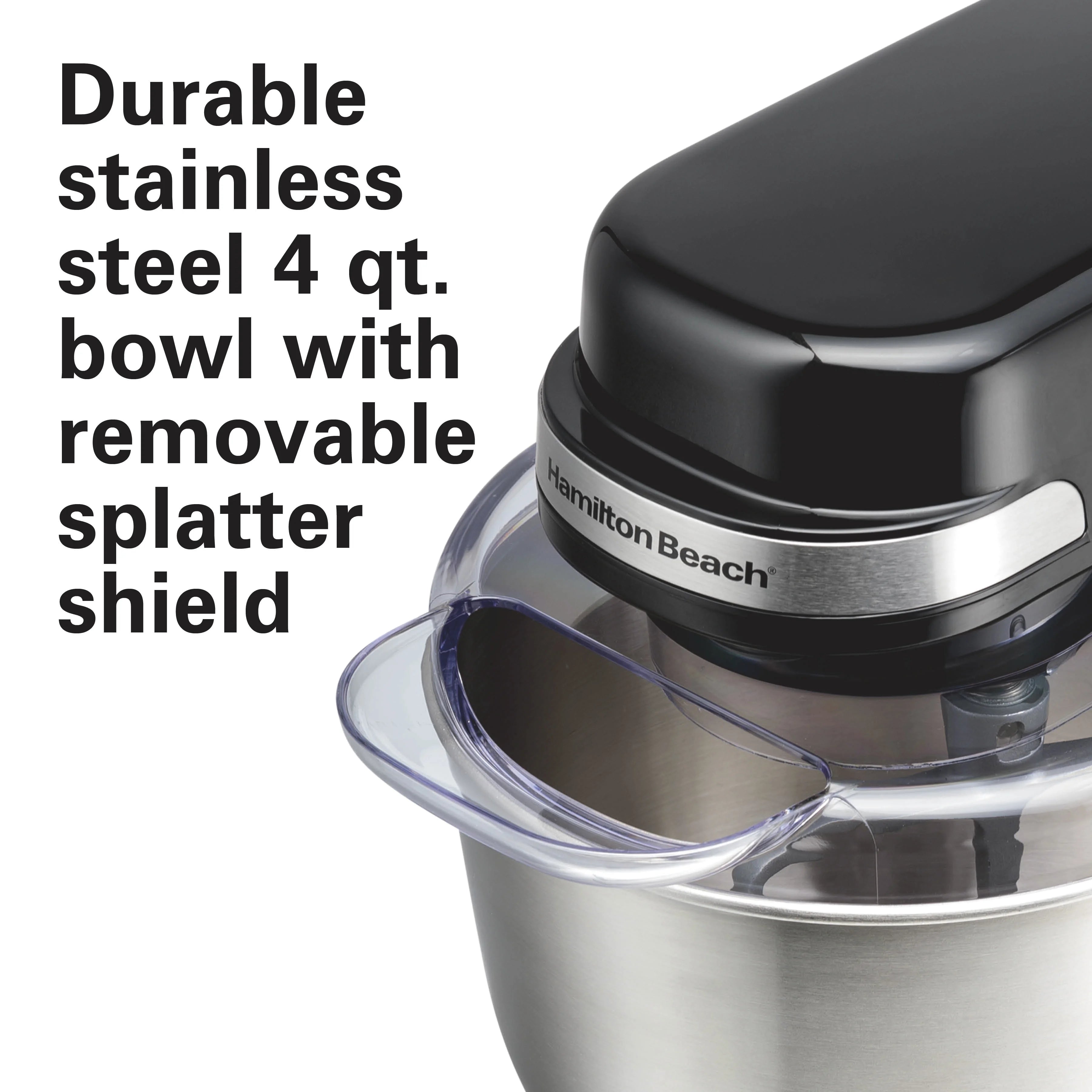 Hamilton Beach 4 Quart Stand Mixer for Kitchen, 7 Speeds, Tilt - Head, Dough Hook, Whisk & Flat Beater, White