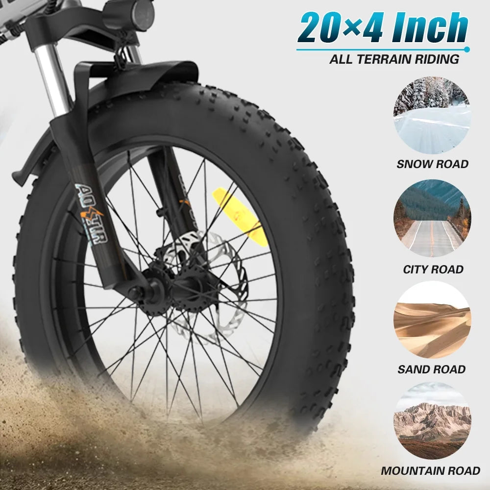 Aostirmotor Folding Electric Bike 20 in Fat Tire, with 750W Motor, 48V 12.5AH Removable Lithium Battery, Ebikes for Adults UL2849