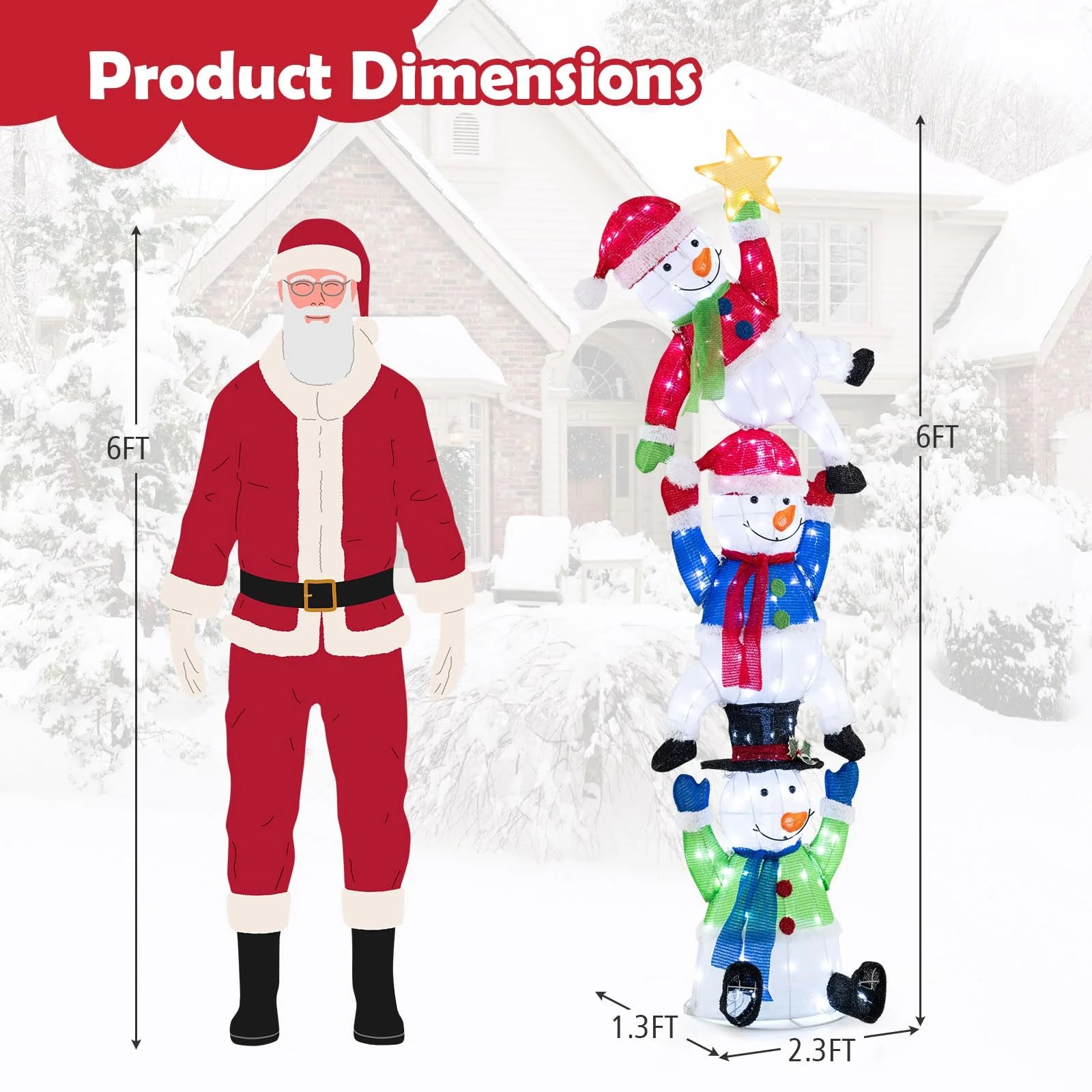 Tangkula 6 FT Lighted Christmas Stacked Snowman Set, Light-up Christmas Decoration with 155 LED Lights