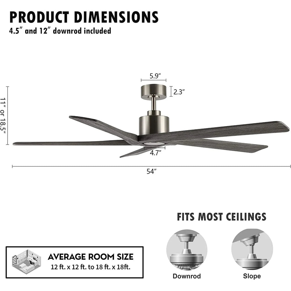 WINGBO 54 DC Ceiling Fan with Lights and Remote Control, 5 Reversible Carved Wood Blades Brass/Black
