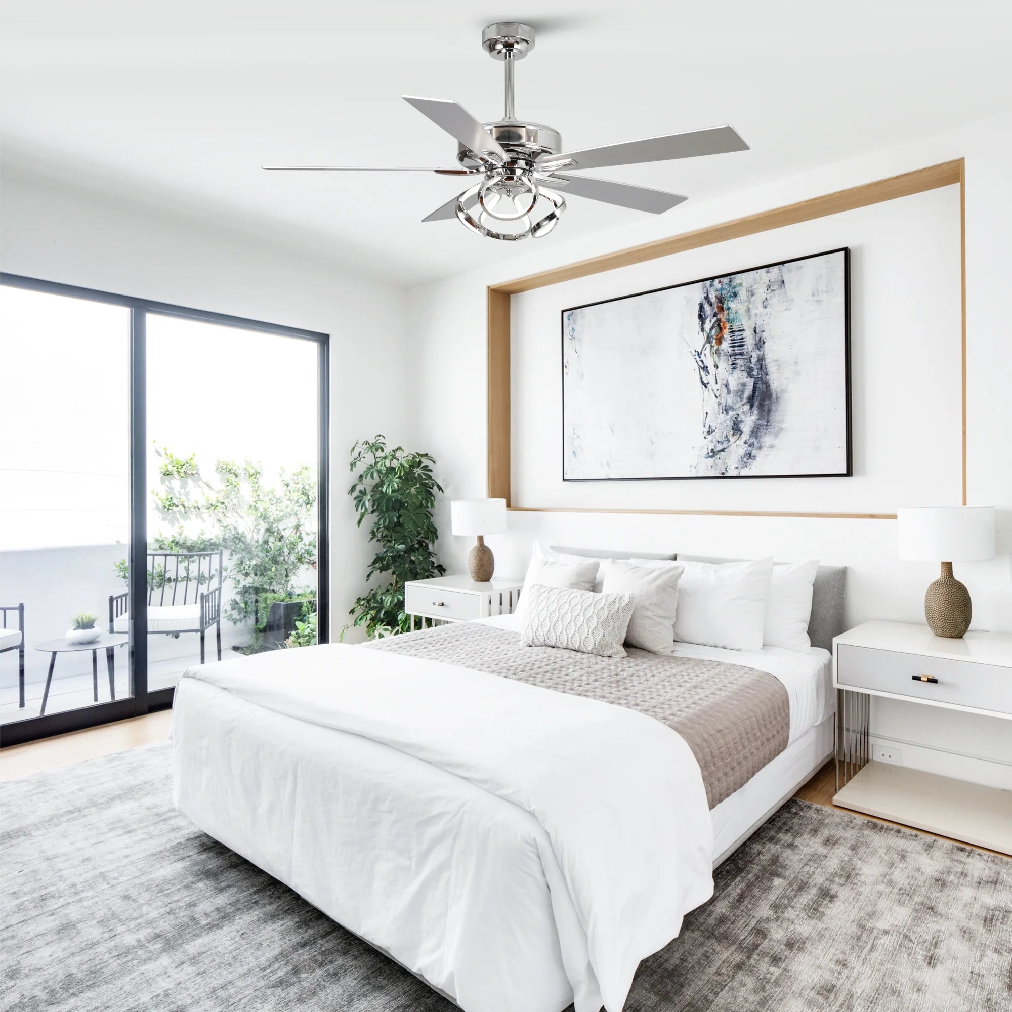 Parrot Uncle 52 - Inch Contemporary Chrome Ceiling Fan with Integrated LED Lights and Remote Control