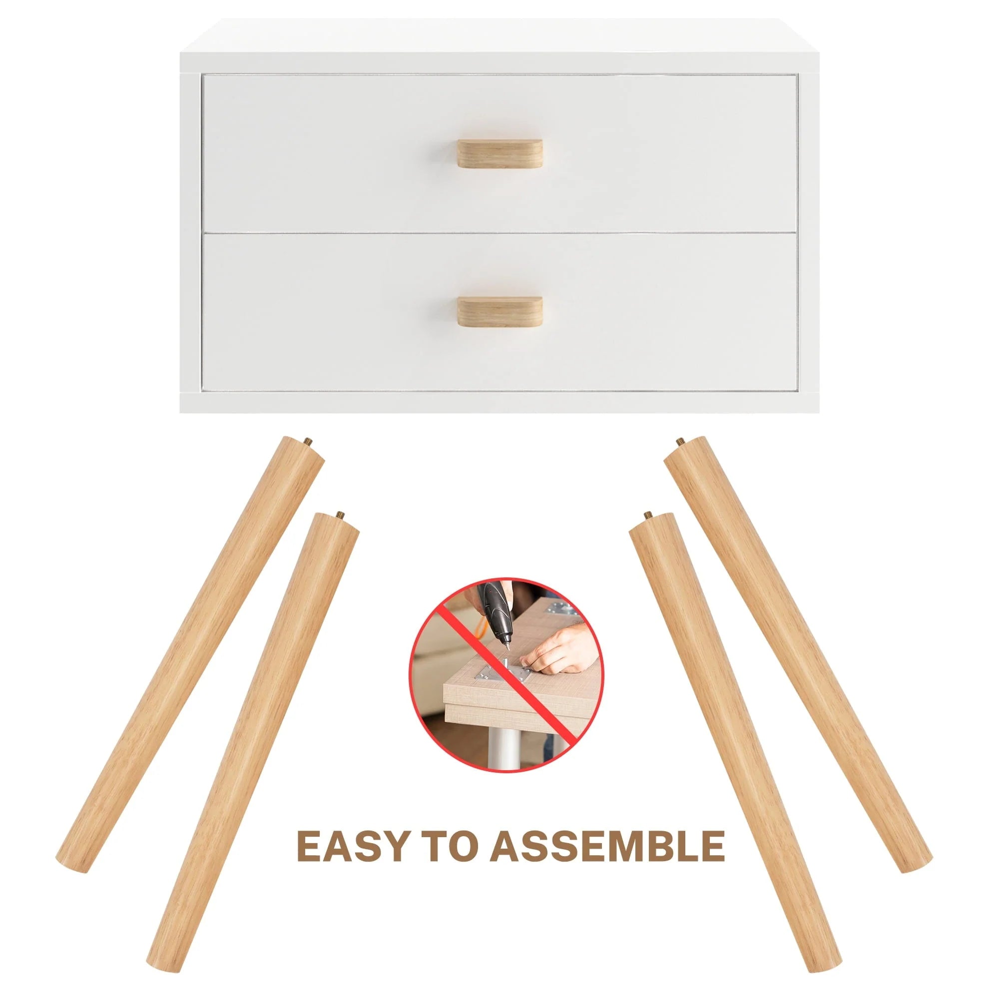 Syngar Nightstand Set of 2, Modern Bedside Tables with 2 Drawers, Storage Shelf and Wood Handles, White Bedroom Furniture