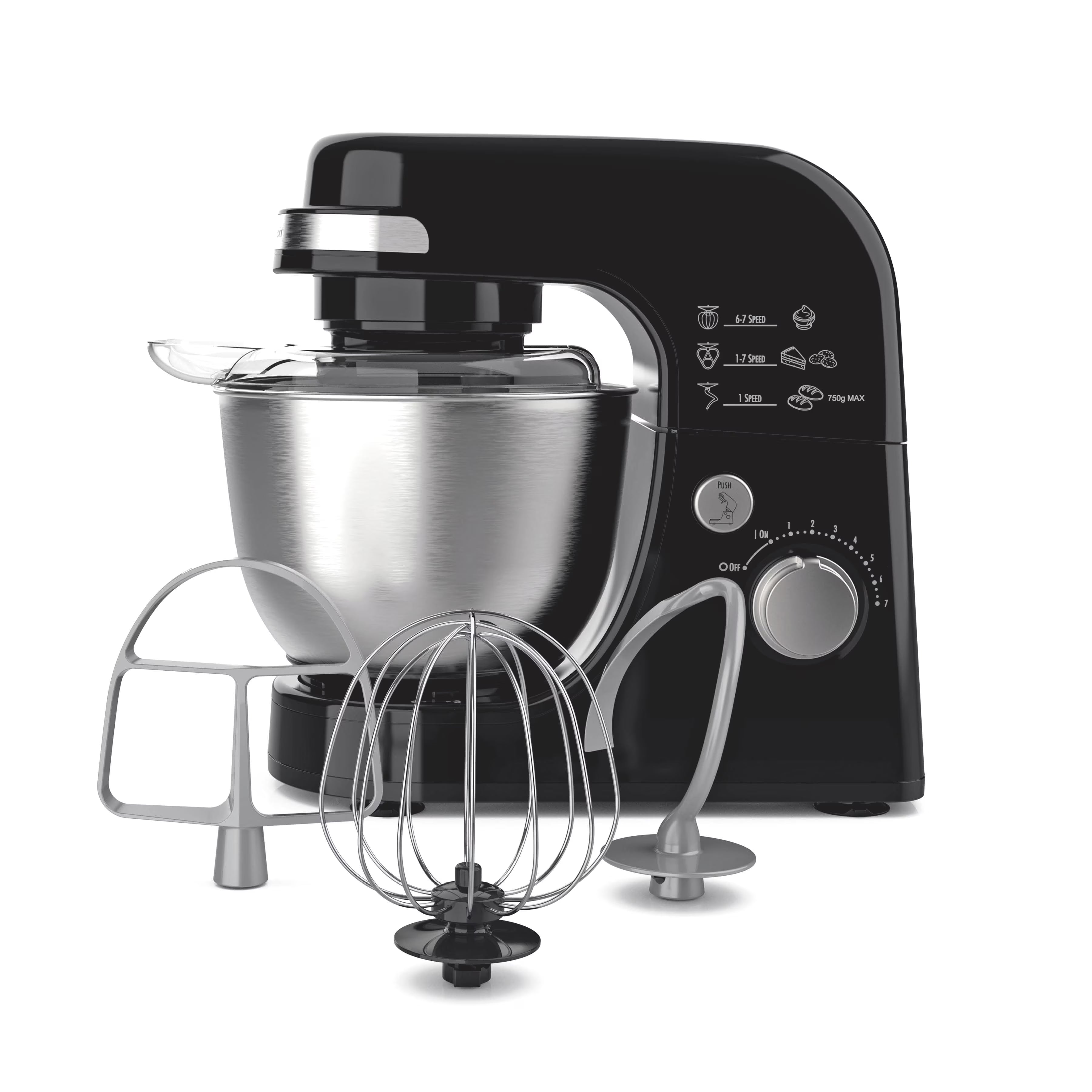 Hamilton Beach 4 Quart Stand Mixer for Kitchen, 7 Speeds, Tilt - Head, Dough Hook, Whisk & Flat Beater, White