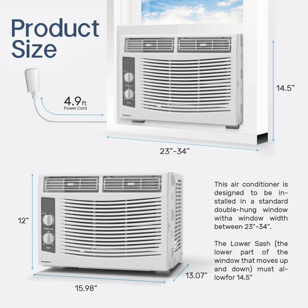 5000 BTU Window Air Conditioner Easy Cool - Capable of Cooling up to 150 Sq Ft. 2 Fan Speeds, 4 - Way Air Direction, Mechanical Control, Filter