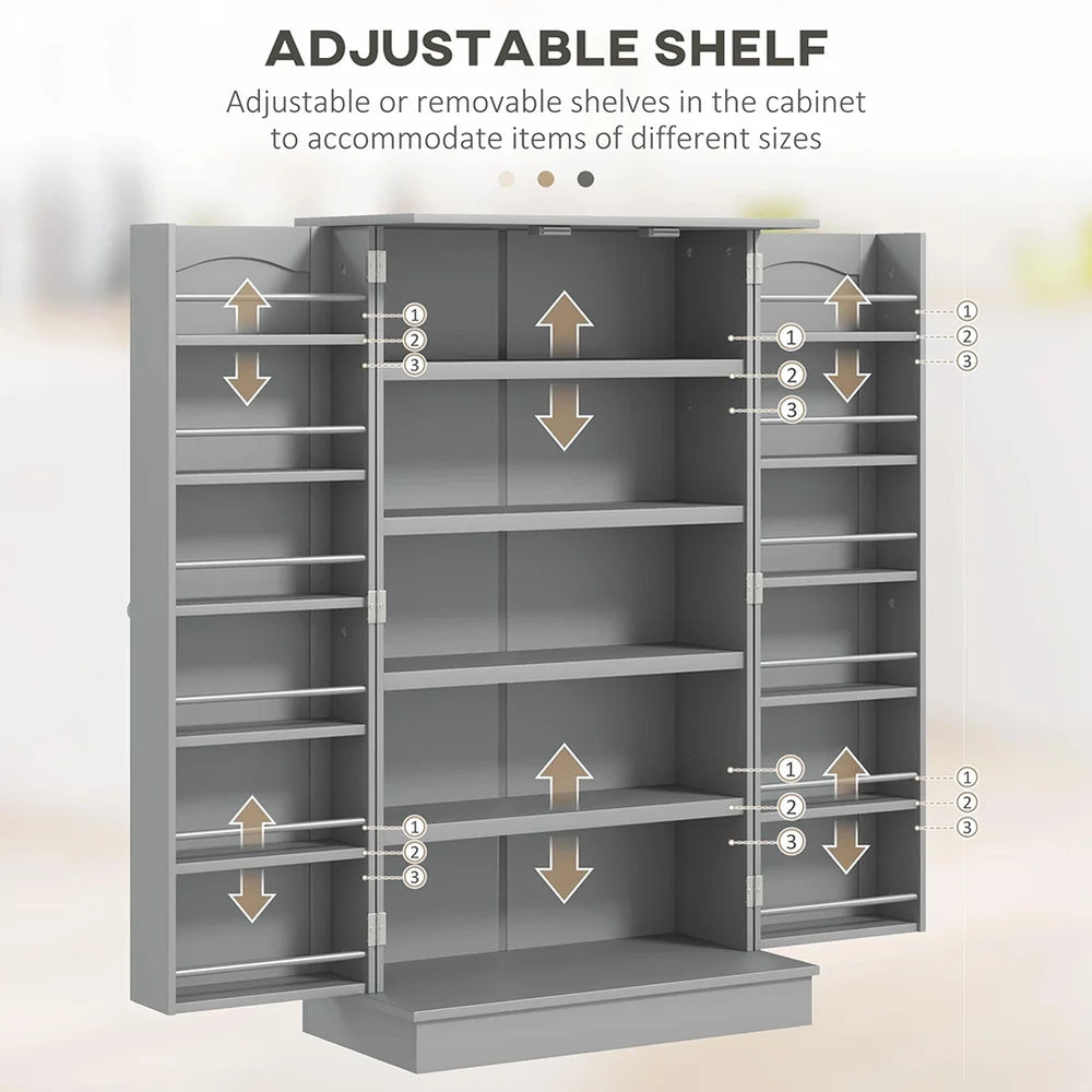 Spaco 17-Tier Kitchen Small Pantry Cabinet with 2 Doors and 6 Adjustable Shelves, Cabinet Pantry, Freestanding 5-Tier Shelving Pantries