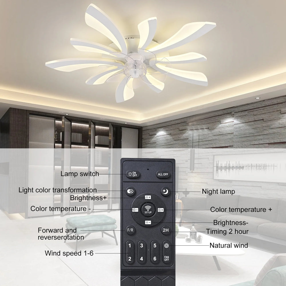 Garwarm Dimmable Ceiling Fan with Light and Remote Control, 27" Small Flush Mounted Ceiling Fan