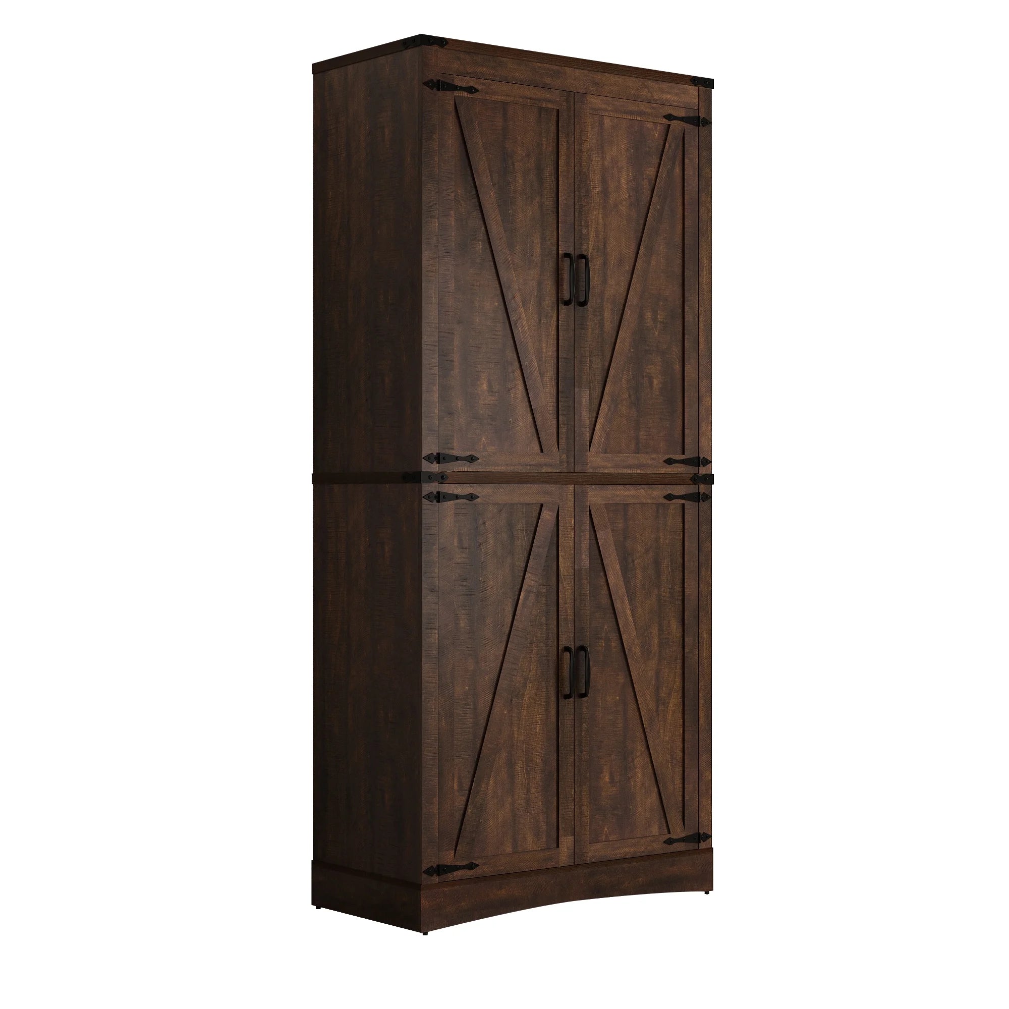 71" Tall Farmhouse Kitchen Pantry Cabinet, 5 Layers Storage Cabinet with Adjustable Shelves, Farmhouse Pantry Cabinet with 4 Barn Doors