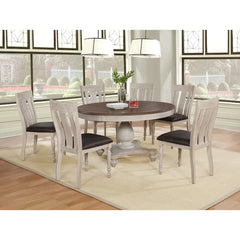 Roundhill Furniture 5-Piece Dining Set: Round Weathered Oak Table with 4 Chairs
