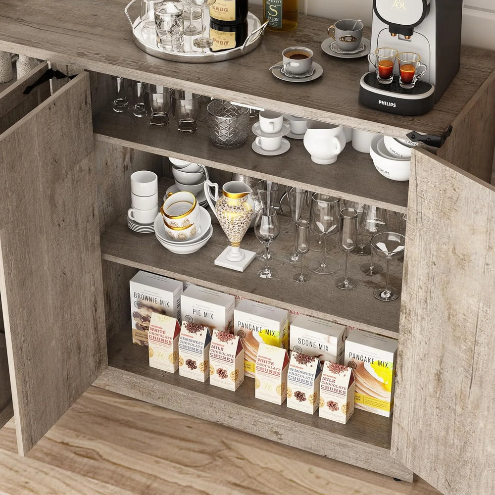 71" Tall Farmhouse Kitchen Pantry Cabinet, 5 Layers Storage Cabinet with Adjustable Shelves, Farmhouse Pantry Cabinet with 4 Barn Doors