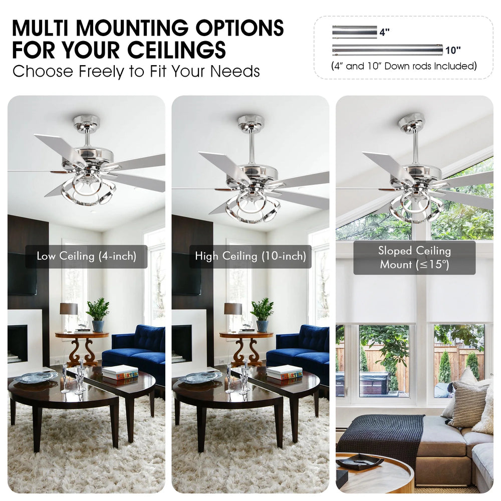 Parrot Uncle 52 - Inch Contemporary Chrome Ceiling Fan with Integrated LED Lights and Remote Control