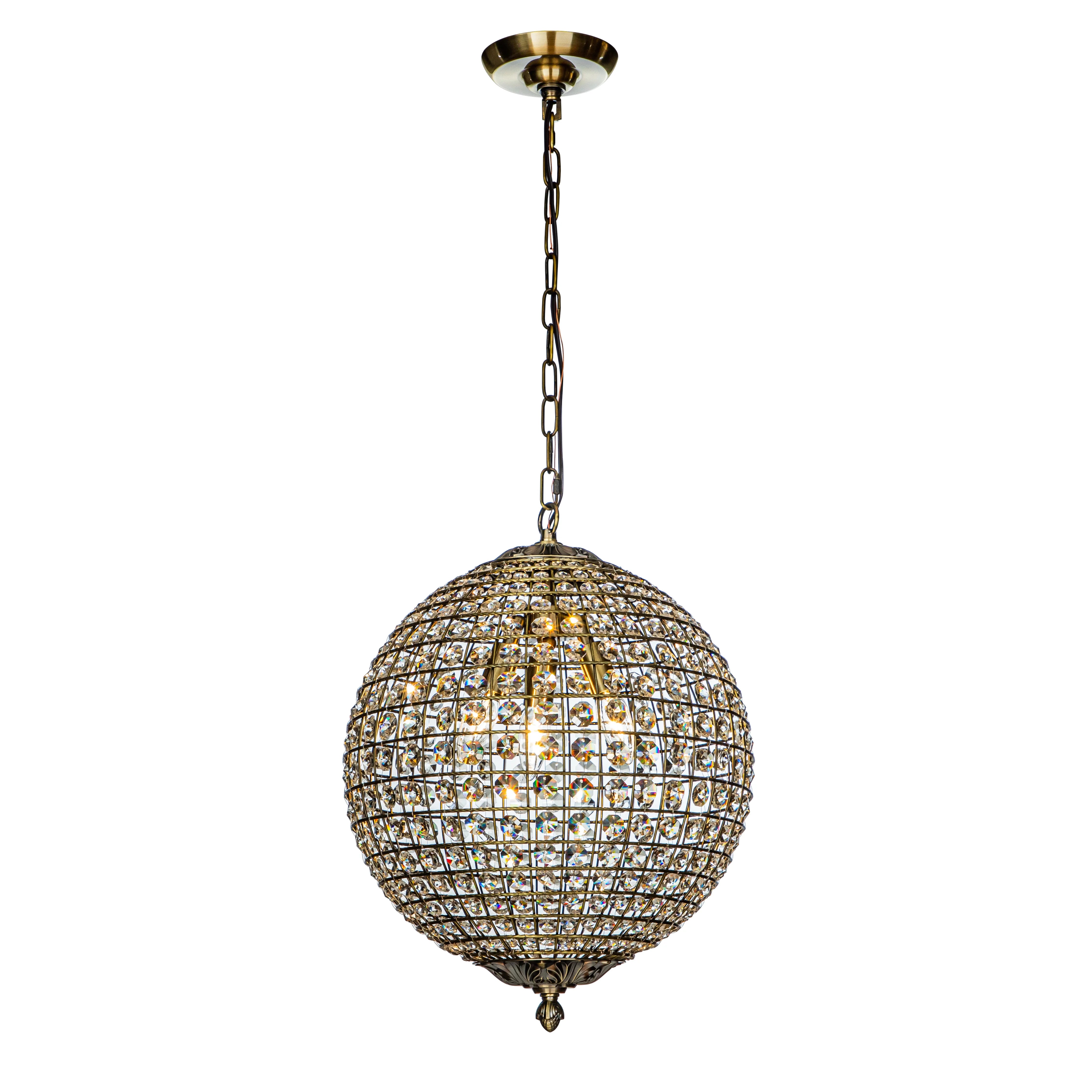 1-Light 12" Retro Antique Gold Crystal Globe Chandelier Small Sphere Pendant Light