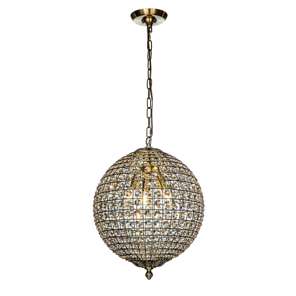 1-Light 12" Retro Antique Gold Crystal Globe Chandelier Small Sphere Pendant Light