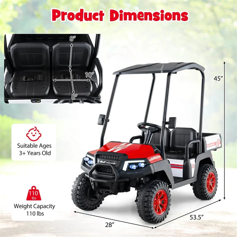 24V 4WD 2-Seater Kids Golf Cart with Sun Shade, Storage Trunk & Remote Control, LED Lights, Electric Ride on Toy Car for Boys Girls Ages 3+