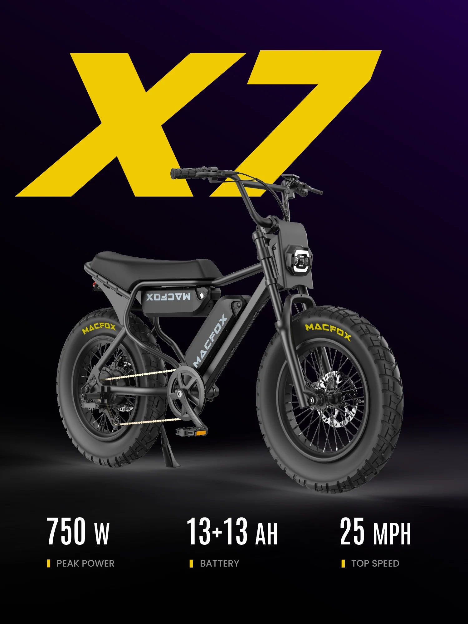 MACFOX X7 Adult Electric Bike, 750W E - Bike, 25 MPH, 48V 13ah Removable Battery, 35 - Mile Range, Hydraulic Brakes, Upgraded 20x5.0 Wide Rear Tire