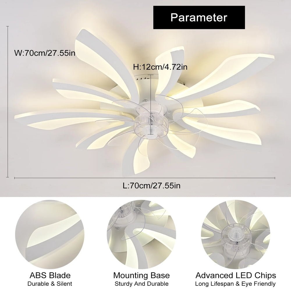 Garwarm Dimmable Ceiling Fan with Light and Remote Control, 27" Small Flush Mounted Ceiling Fan