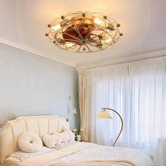 Industrial Cage Ceiling Fan - Low - Profile 7 - Blade Fan with Remote & Light - Modern Rustic Cooling for Small Spaces
