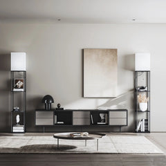Modern Iron Shelf Floor Lamp with 3 Way Dimmable LED Bulb, Shelves and White Shade for Living Room and Bedroom(Black)