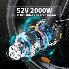Fat Tire E - Bike 2000W Ebike for Adults, 52V 22.4AH Battery Dual Motor 26" Full Suspension Electric Bicycles 35MPH AWD Mountain E Bike Hydraulic Brakes